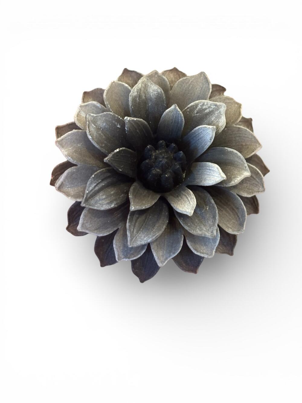 Vintage Layered Flower Brooch Gray Black Resin Lucite Floral Statement Pin 1960s